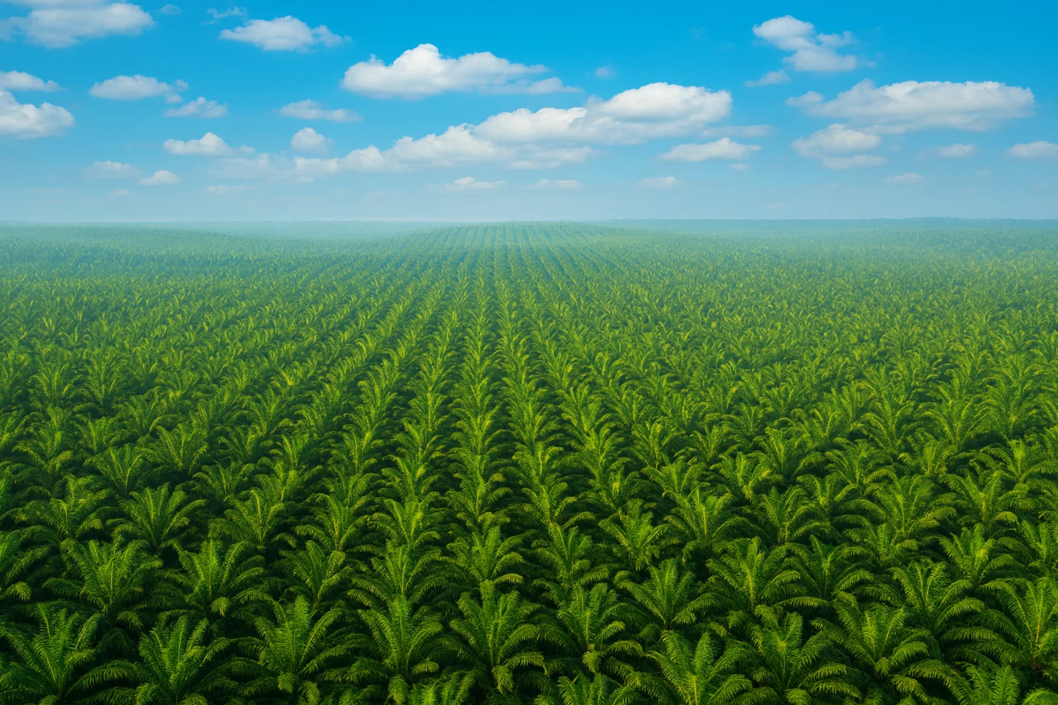 Coconut farm landscape with workers harvesting coconuts